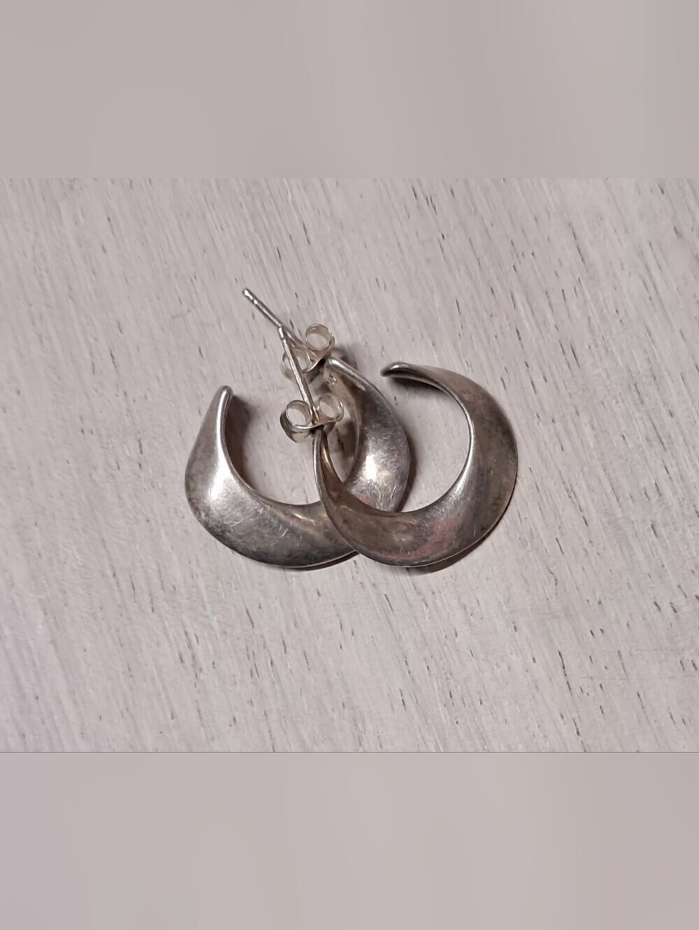 Vintage Sterling Silver Crescent Hoop Earrings - Picture 1 of 7